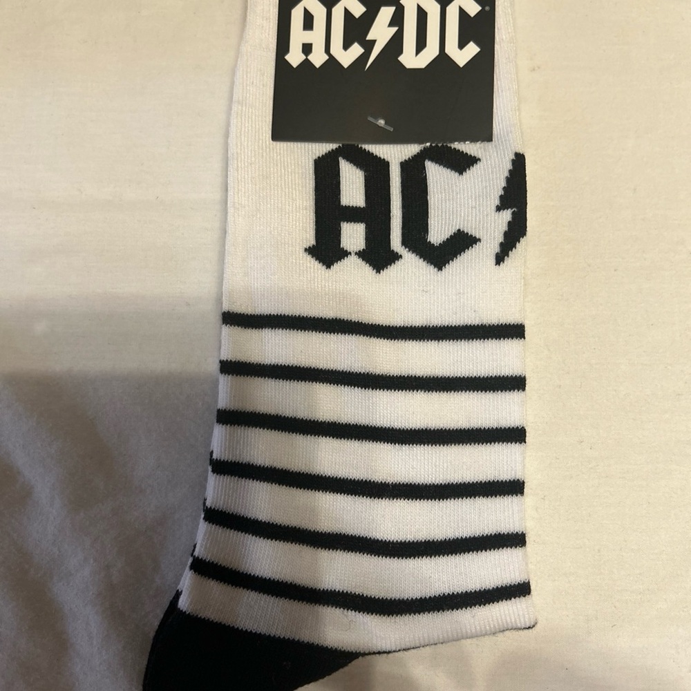 AC/DC Mens Crew Socks White Black Striped Official Band Merchandise US‎ 7-12 NEW